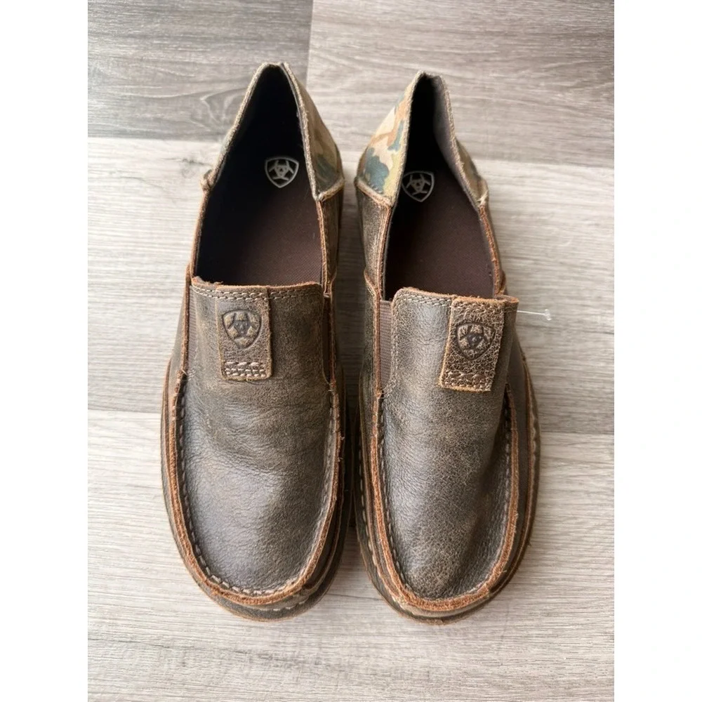 Ariat Cruiser Men 8EE Brown Leather Slip On Camo Heel Casual Loafer Shoe‎
